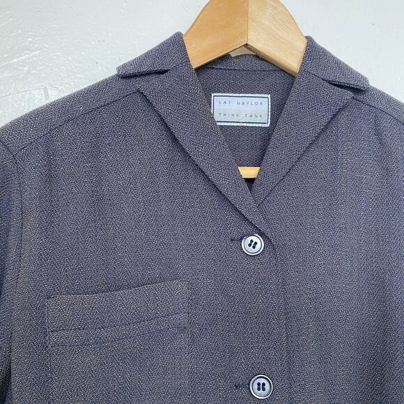 Vintage Long Sleeve Lat Naylor Think Tank Herringbone Button Up Gray - Picture 6 of 9